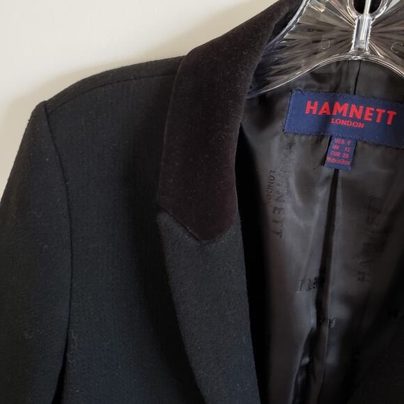 Katharine Hamnett Black Wool Velvet Collar Long Coat - Picture 2 of 7